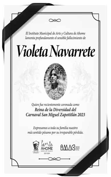 ASESIN4N a Violeta Navarrete, Reina de la Diversidad del Carnaval de Zapotitlán