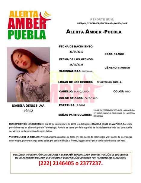 Se intensifica la búsqueda de Isabela, desaparecida en Tehuitzingo