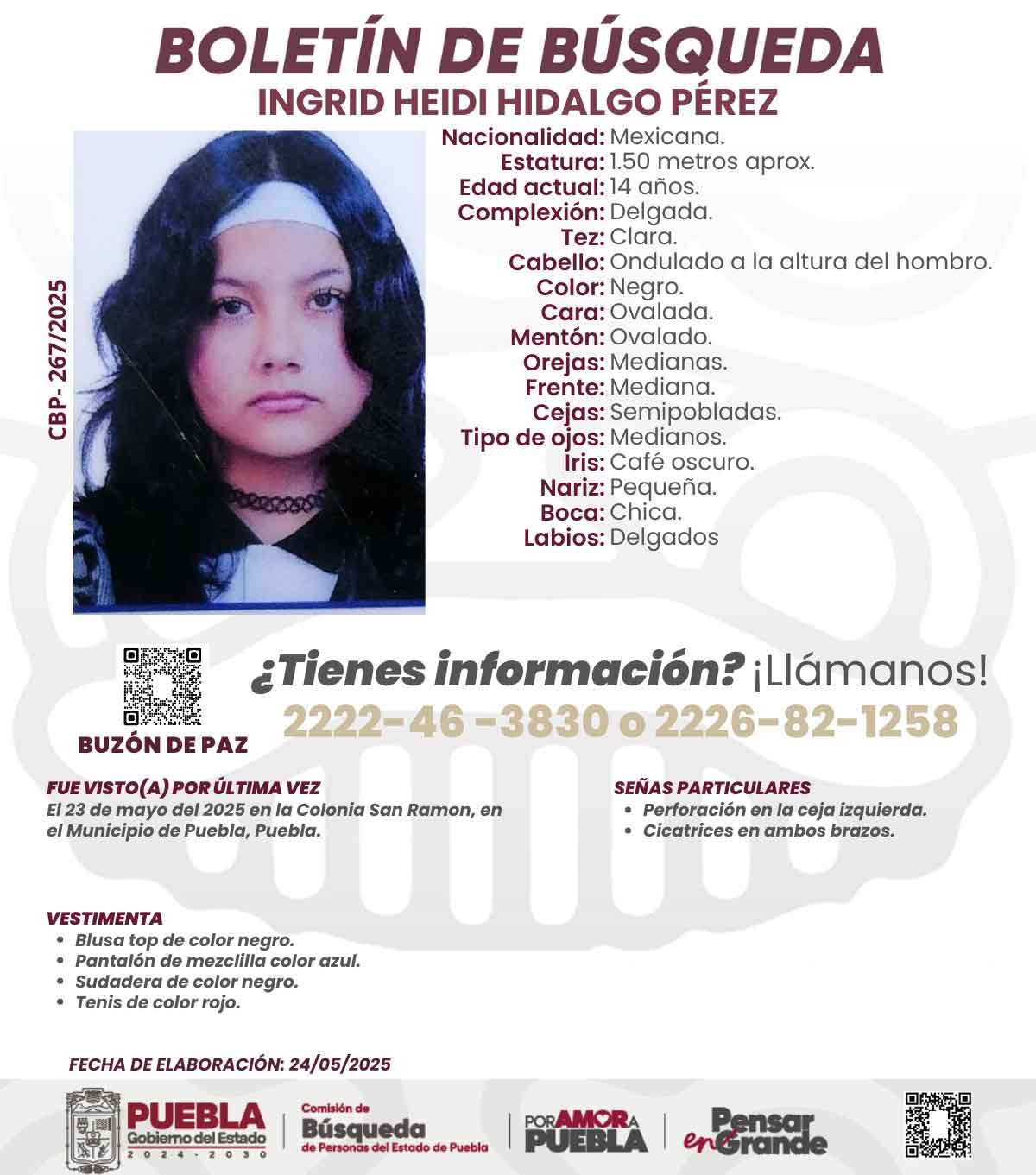 ¡Ayuda a encontrar a Ingrid Heidi! Joven de 14 años desaparecida en Puebla