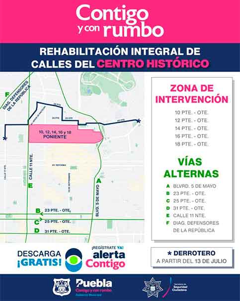 Amplían obras en el centro histórico, anuncian rehabilitación de la Avenida 18 Oriente-Poniente