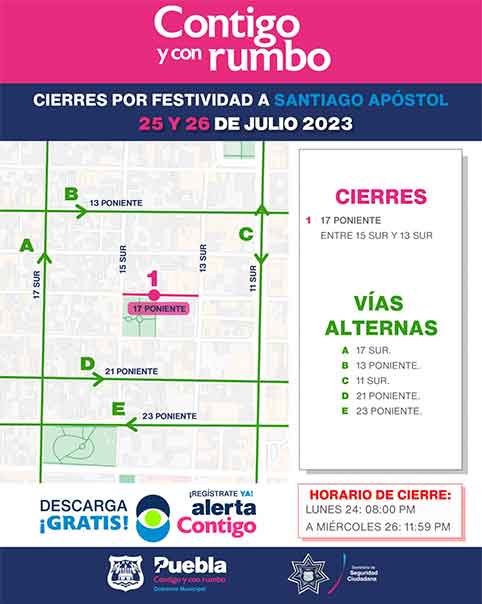 Anuncian cierres viales por festividades de Santiago Apóstol y Santa Anita