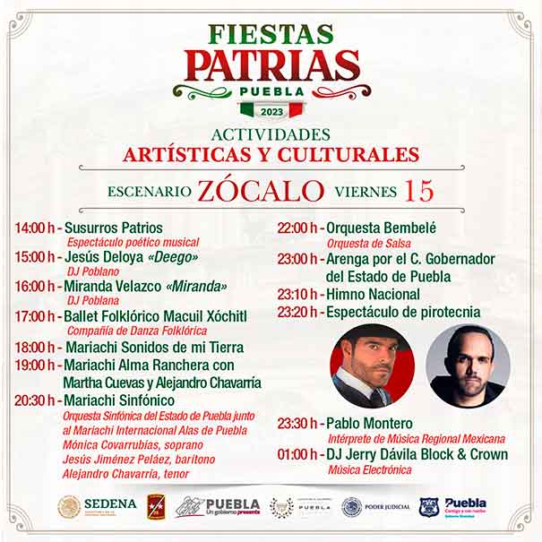 Esta es la cartelera artística para las fiestas patrias en Puebla capital