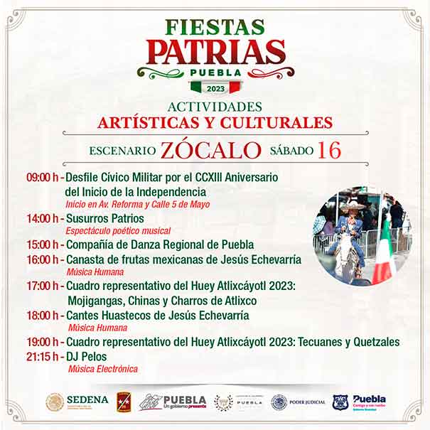 Esta es la cartelera artística para las fiestas patrias en Puebla capital