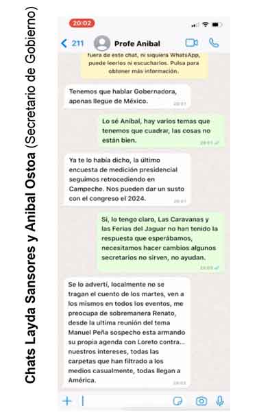 Filtran ahora chats de Layda Sansores, revelan que tenía infiltrados en el equipo de “Alito”