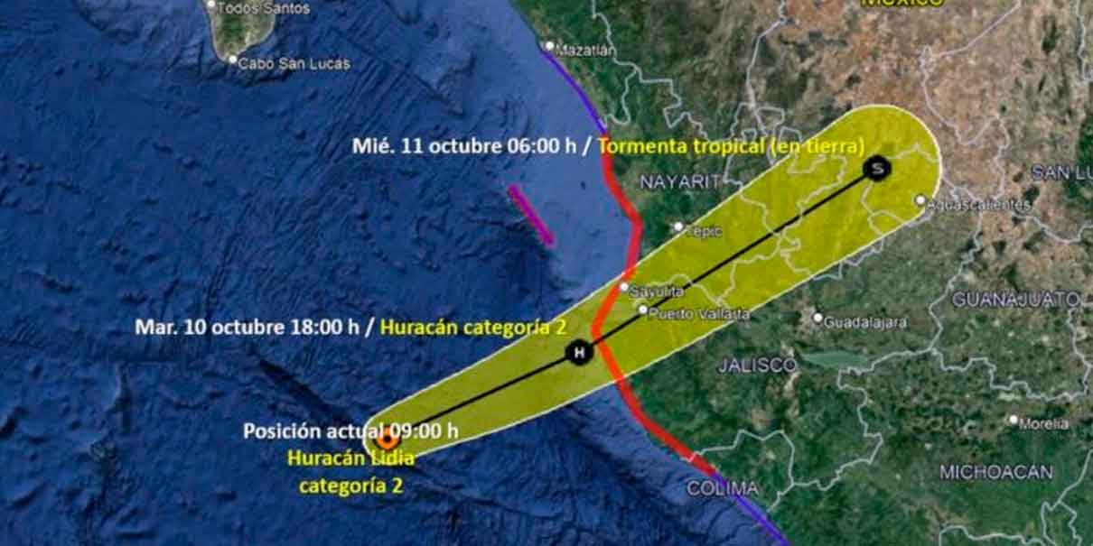 Huracán Lidia crece a categoría 2, afectará a estos estados