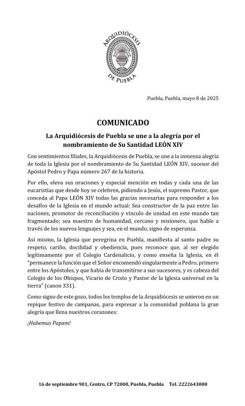 Júbilo en Puebla al conocer el nuevo Papa León XIV