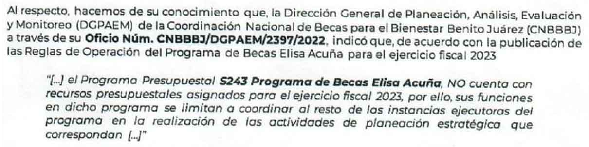 "No hay dinero para becas Elisa Acuña", responde UNAM a SEP