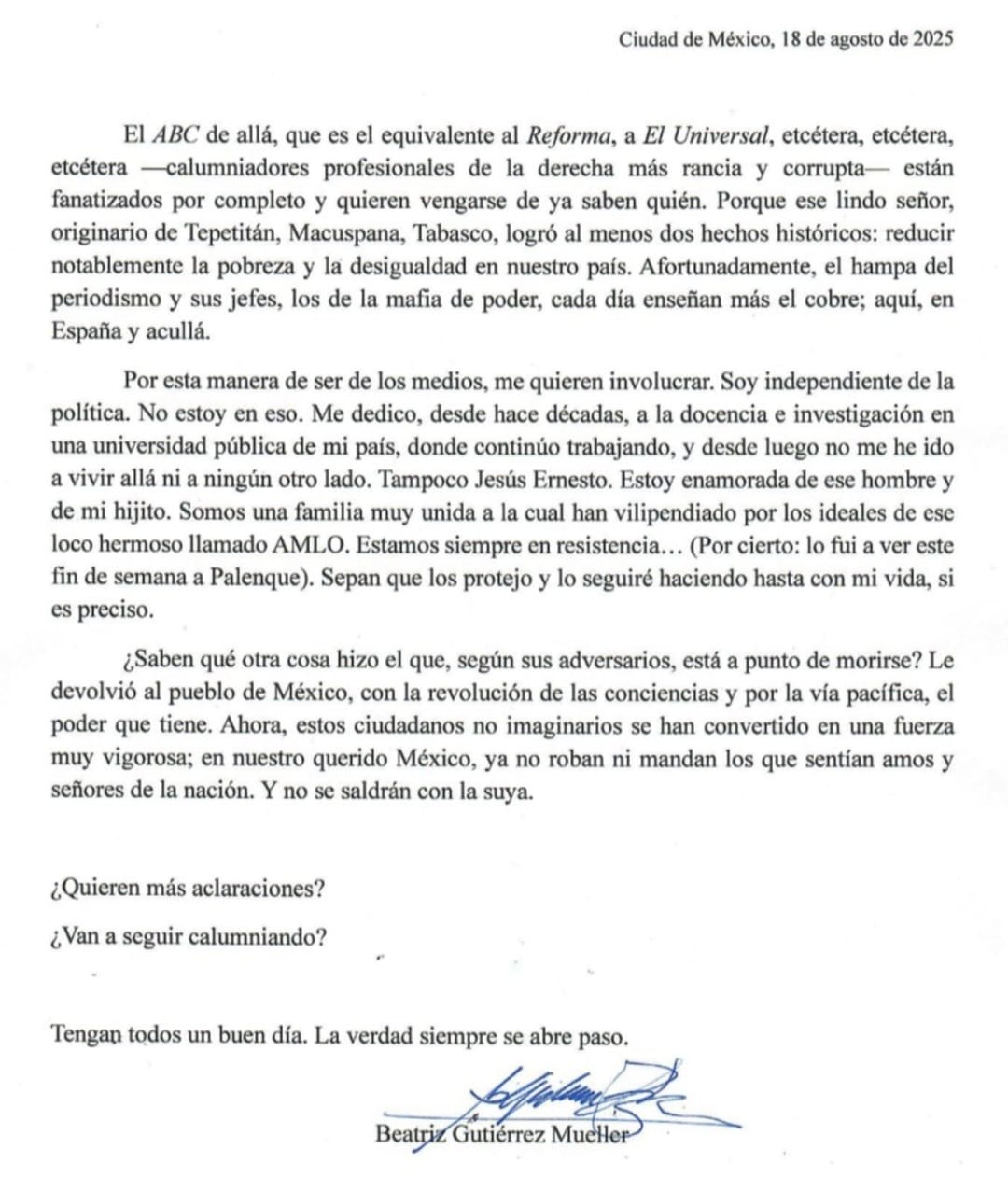 Carta Beatriz Gutierres Muller
