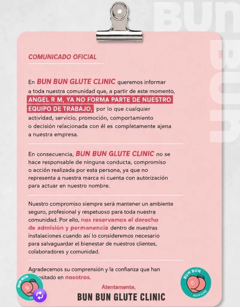 Pocos días antes del crimen, el gimnasio Bun Bun anunció públicamente que Ángel R. ya no pertenecía a su plantilla de entrenadores