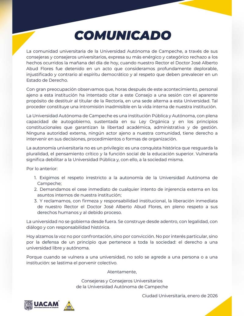 Aprehenden al rector de la Universidad Autónoma de Campeche por presunta posesión de cocaína