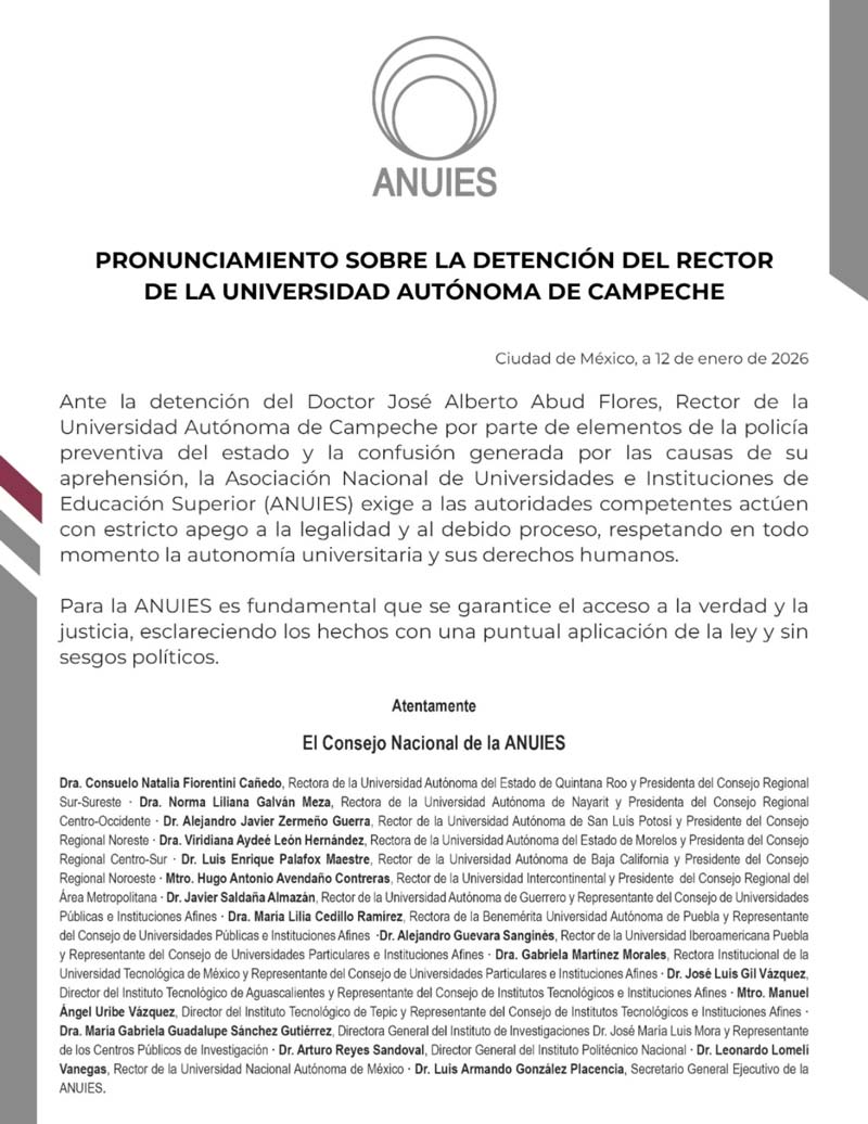 Aprehenden al rector de la Universidad Autónoma de Campeche por presunta posesión de cocaína