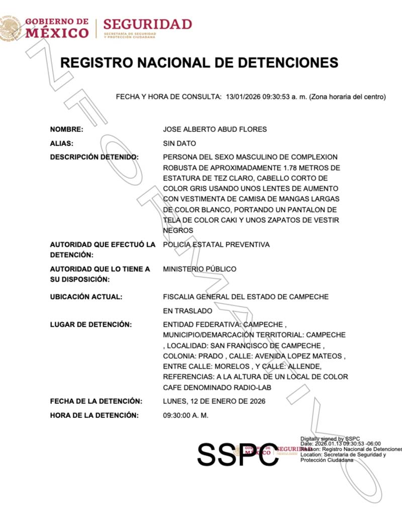 Aprehenden al rector de la Universidad Autónoma de Campeche por presunta posesión de cocaína