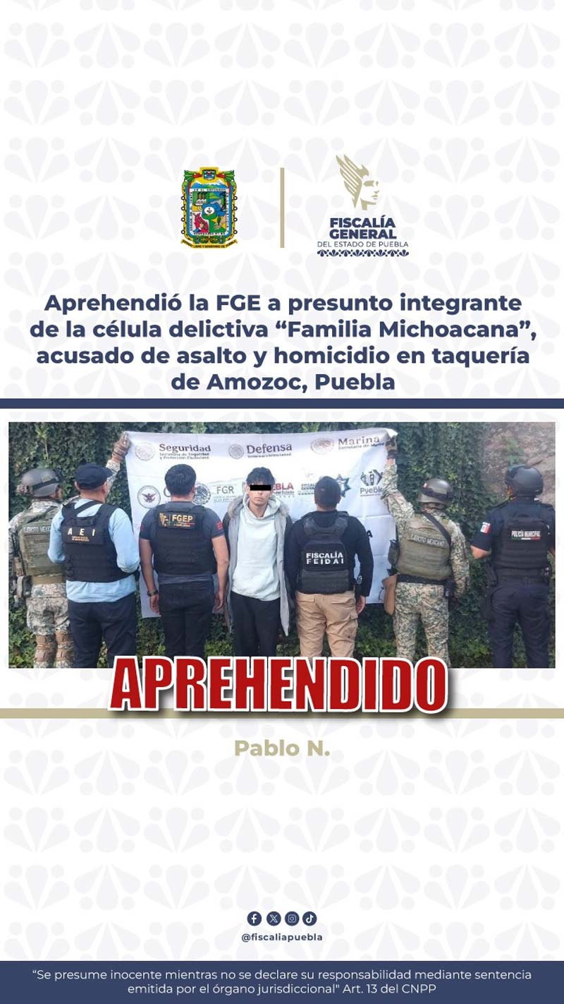 Atraparon a “El Ratón” por asaltar taquería en Amozoc; es de la “Familia Michoacana”