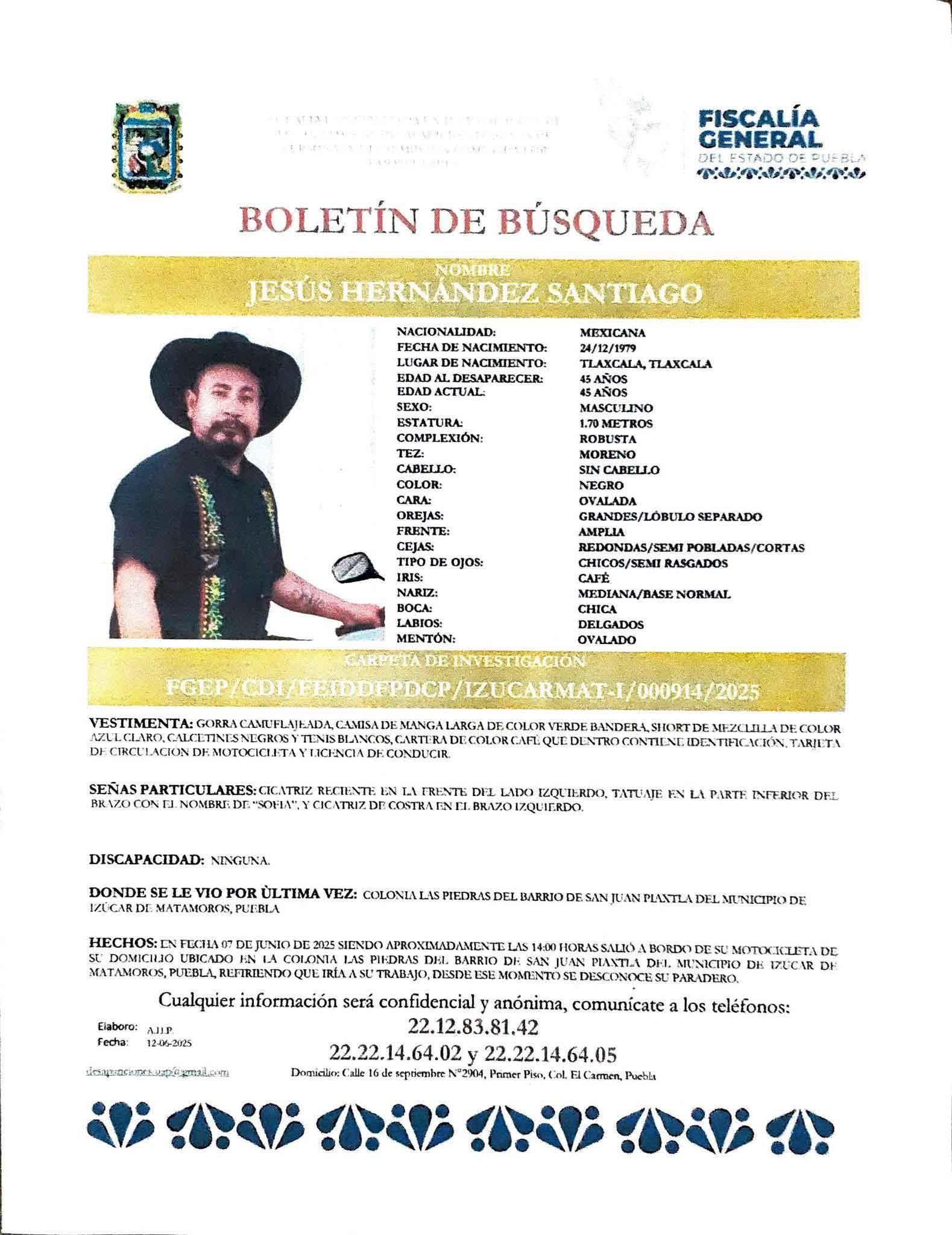 Jesús Hernández desapareció en Izúcar; familia pide ayuda para localizarlo