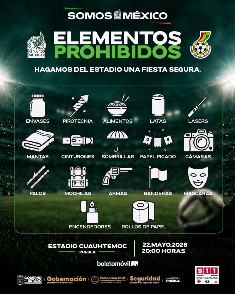 Puebla refuerza seguridad por el México vs Ghana con despliegue de fuerzas estatales y federales