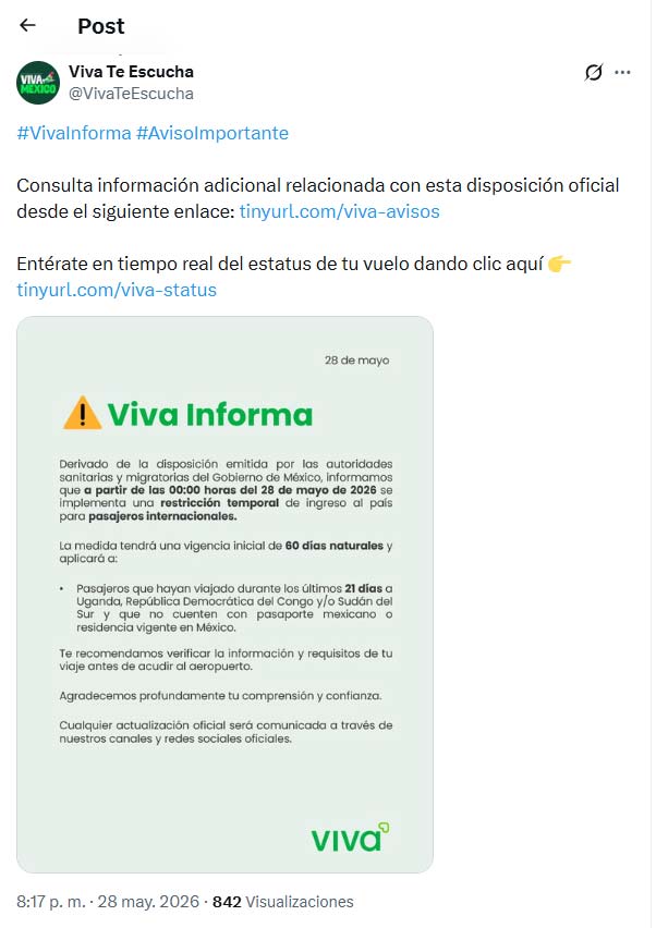 México restringe entrada a viajeros por brote de ébola en África