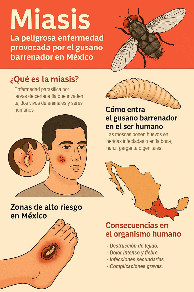 Primer caso de humano con gusano barrenador en Puebla