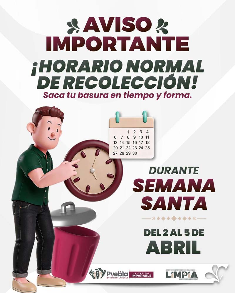 Recolección de basura en Puebla operará normal en Jueves y Viernes Santo