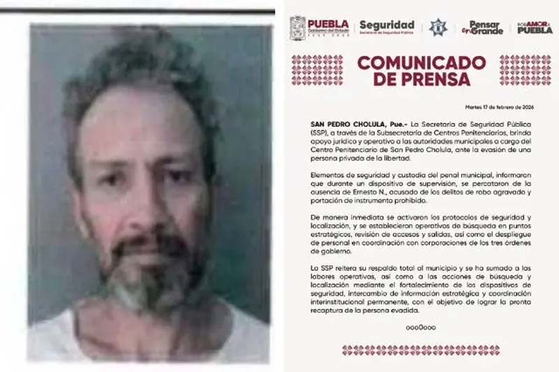 Reo acusado de robo agravado se escapa del penal de San Pedro Cholula