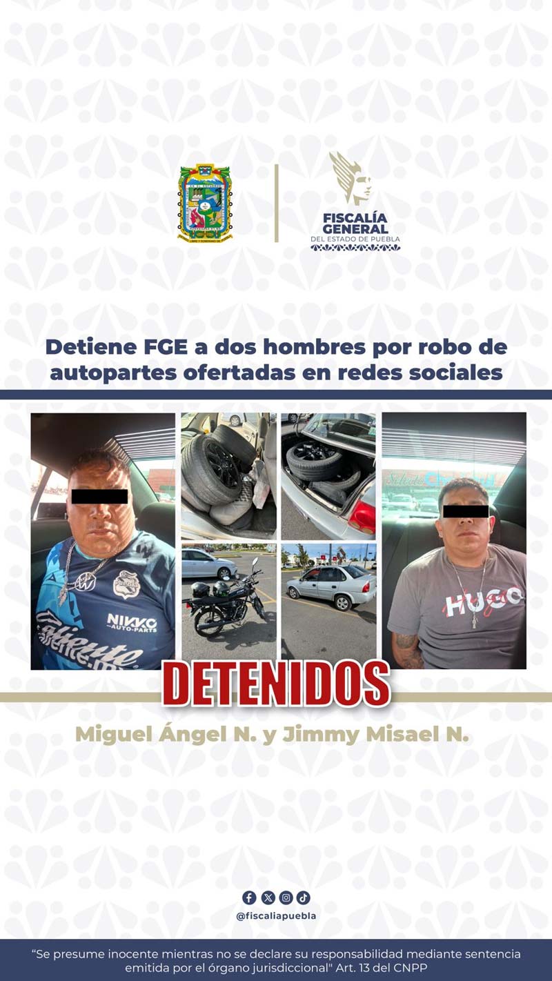 Vendían llantas robadas en Facebook Marketplace; los capturan en Lomas de Angelópolis