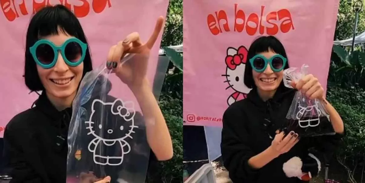 VIDEO. Mujer innova, vende  refresco en bolsita de Kitty