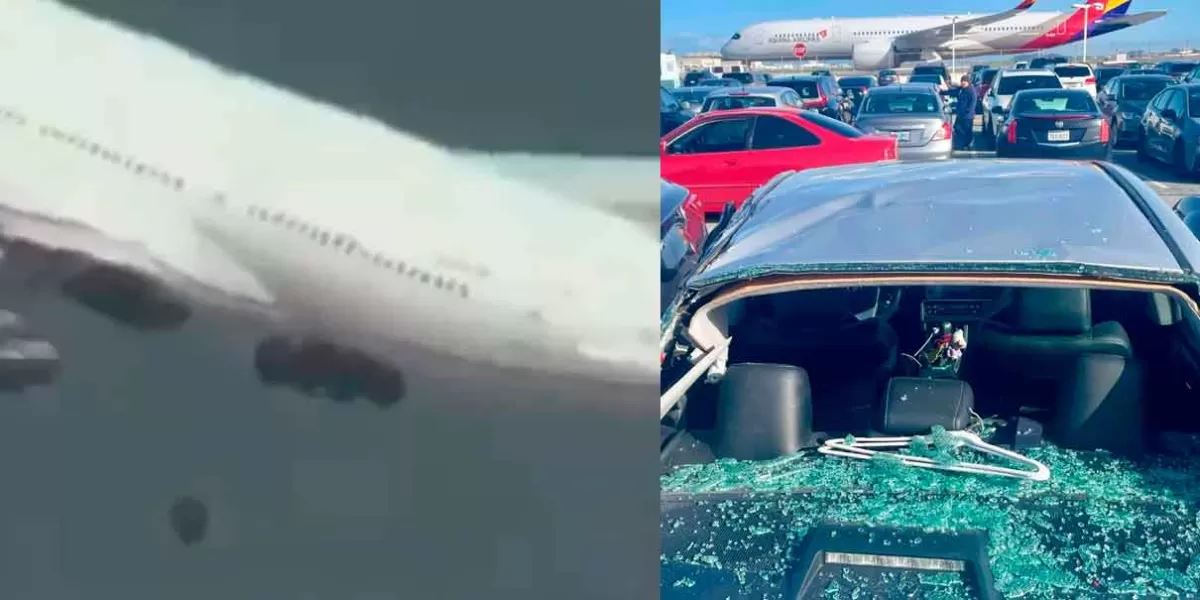 Avión pierde llanta y causa daños en autos estacionados