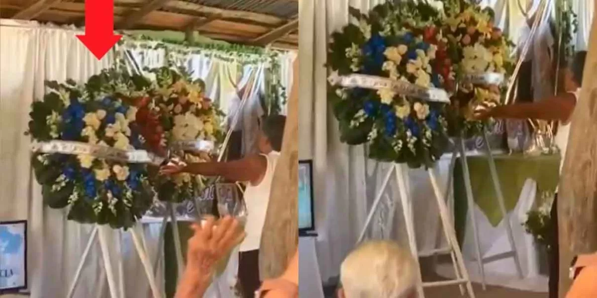 VIDEO. Difunto se manifiesta en su velorio moviendo corona de flores