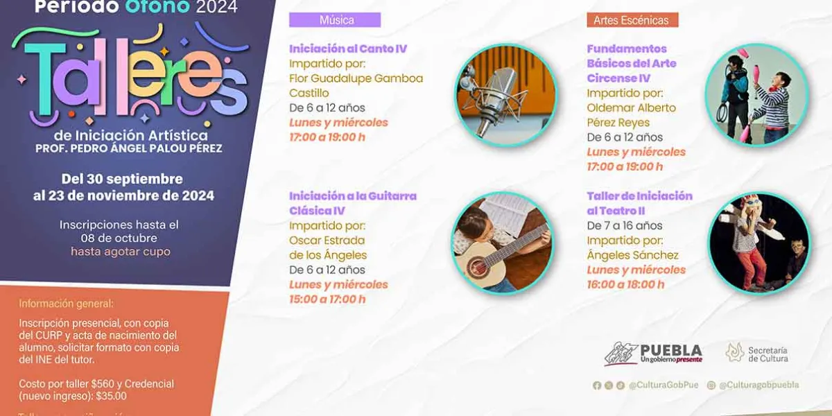 Secretaría de Cultura lanza talleres artísticos para octubre-diciembre