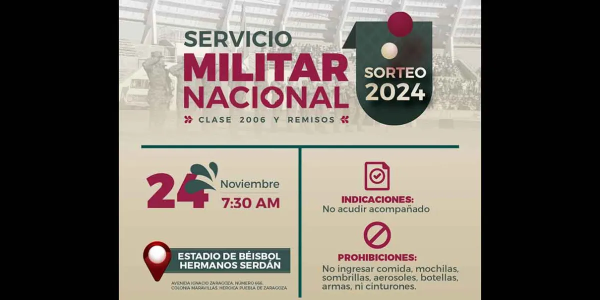 Sorteo Militar Nacional 2024 se realizará en el Estadio “Hermanos Serdán”