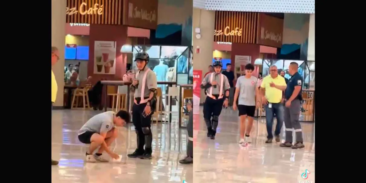 VIDEO. Joven derrama refresco frente a personal de limpieza en centro comercial y es obligado a limpiar