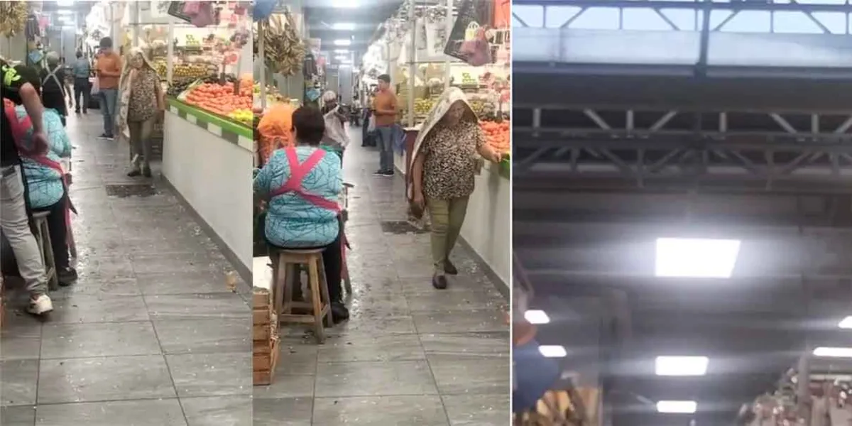 Fuerte granizada inunda el Mercado Domingo Arenas y principales vialidades de Texmelucan