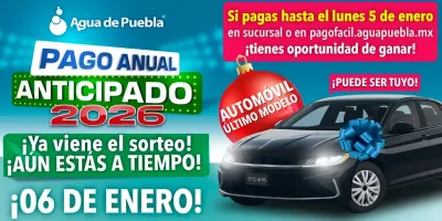 Este 6 de enero Agua de Puebla realizará su Primer Sorteo de un auto