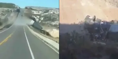 Así fue la caída del tráiler que se salió del camino y terminó en un barranco