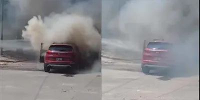 Arde camioneta en Tehuacán tras falla durante prueba en taller mecánico