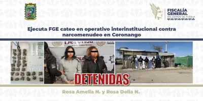 Mujeres son detenidas por venta de drogas en Coronango