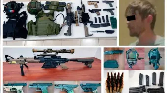 Elementos de la SSEM desarmaron a estadounidense en Atlacomulco; portaba equipo táctico, armas largas y municiones 