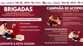 Lanza San Pedro Cholula campaña de acopio en apoyo a personas en situación de calle