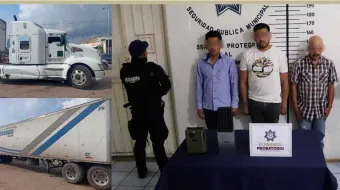 SSC Cholula libera a conductor retenido y detiene a tres hombres tras operativo contra robo de transporte de carga