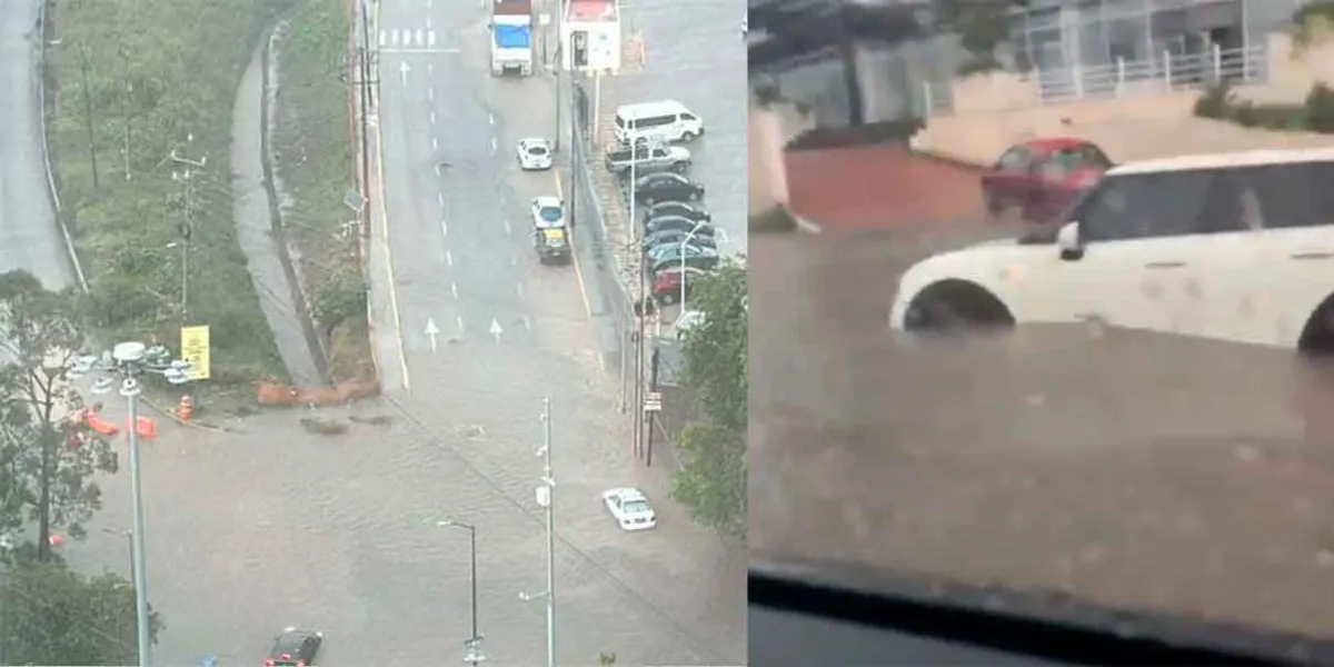 Aguacero derribó espectacular sobre tres autos en la capital poblana