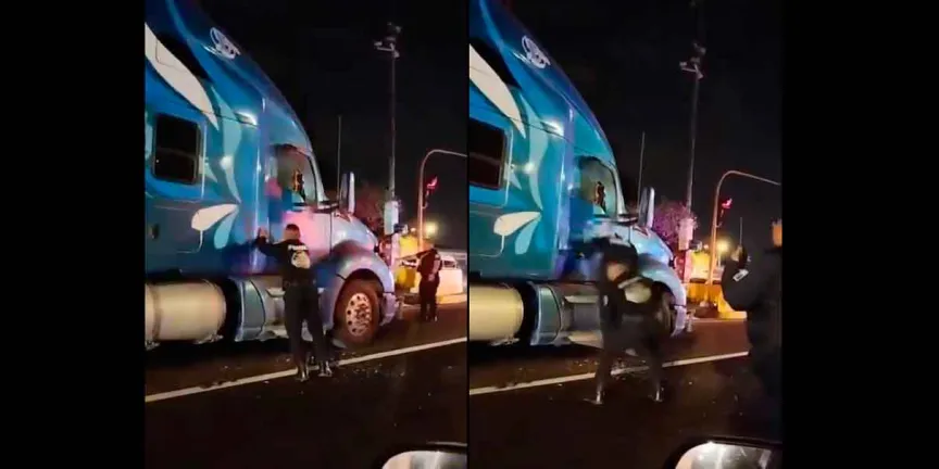 VIDEO. Trailero evade retén y dispara contra policías en la México-Texcoco
