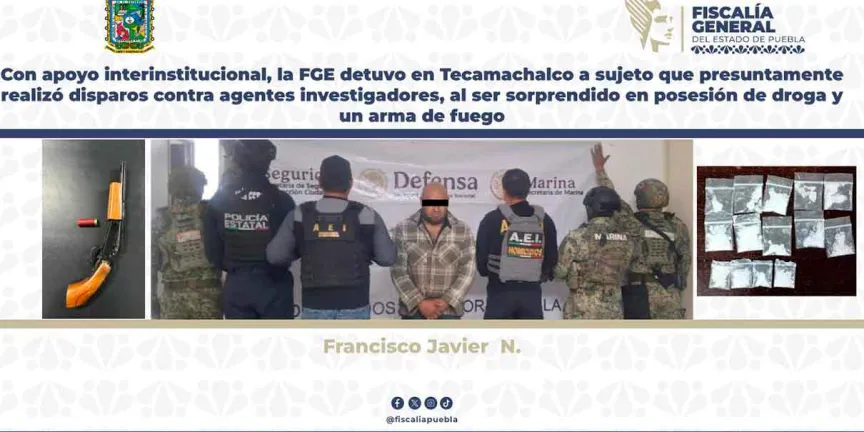 Captura FGE a presunto agresor armado tras ataque a agentes en Tecamachalco