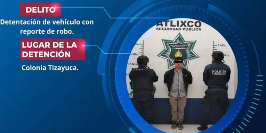 Aseguran a conductor con vehículo robado en Atlixco