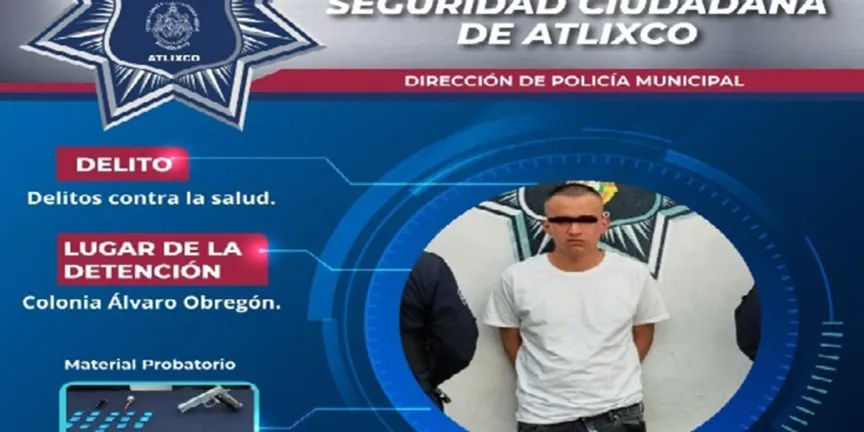 Cae sujeto en Atlixco tras ser sorprendido consumiendo cristal en la vía pública
