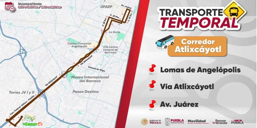 Desde este lunes ruta temporal conectará a Lomas de Angelópolis con la Juárez.