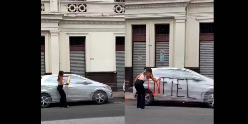 VIDEO. Venganza por infidelidad viral: mujer envuelve auto y desata debate en redes