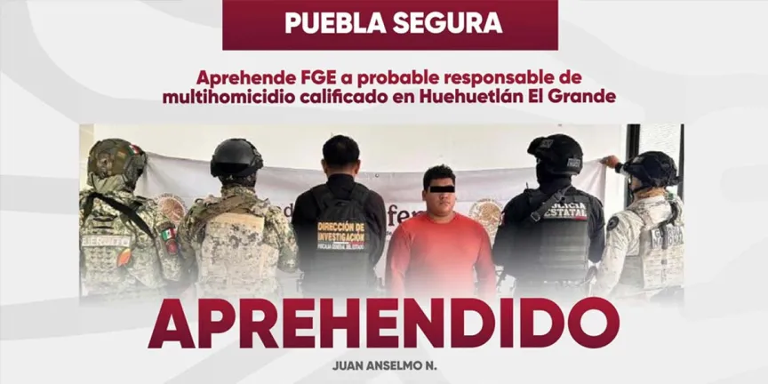 Detienen a Juan Anselmo N., presunto asesino de seis personas en Huehuetlán El Grande