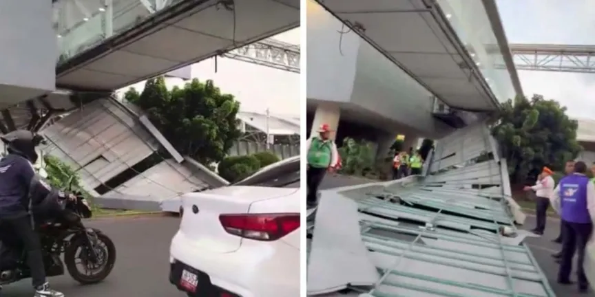 Incidente en el AICM: se desploma techumbre de puente peatonal y genera crisis vial