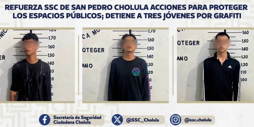 Capturan a tres jóvenes por vandalizar una vivienda en San Pedro Cholula