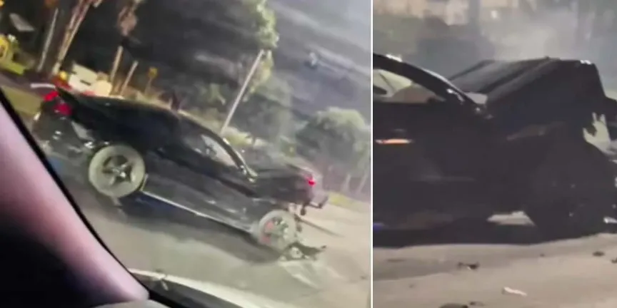 Otra vez la Atlixcáyotl: juniors destrozan su Mustang tras arrancones en La Vista
