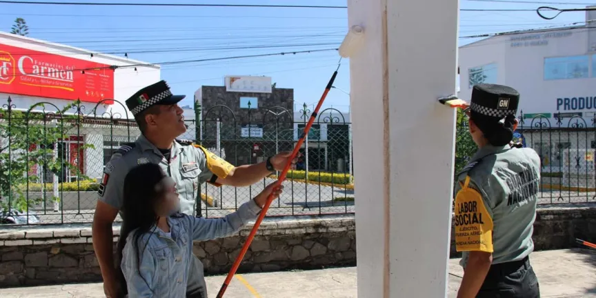 Guardia Nacional refuerza la seguridad en escuelas de Puebla con jornada de labor social